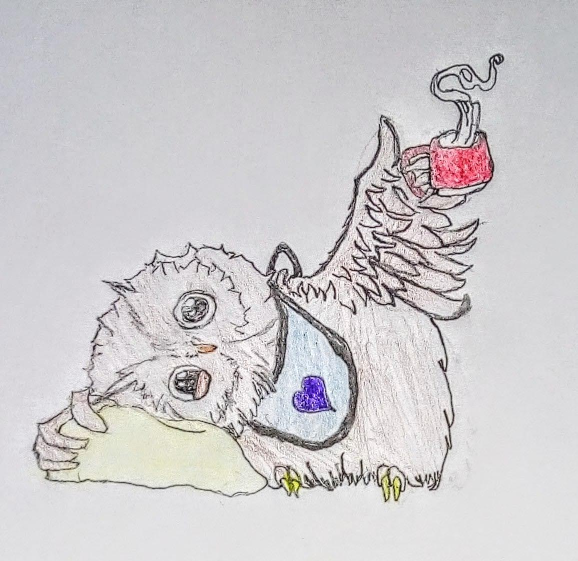 coruja tomando café